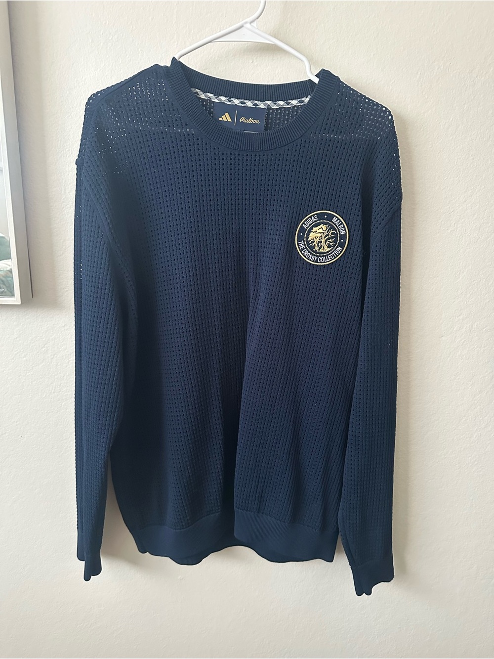 adidas Navy Crewneck Knit Sweater with Emblem